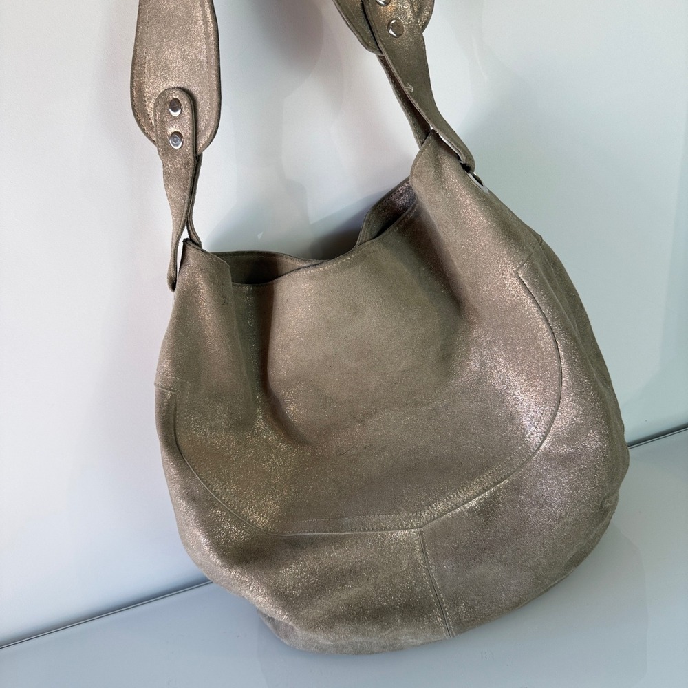 Cofi Gold Brushed Hobo Shoulder Bag Womens Metallic Genuine Leather Slouchy - Picture 15 of 16